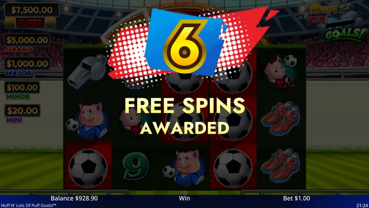 Huff N’ Lots of Goals slot machine interface